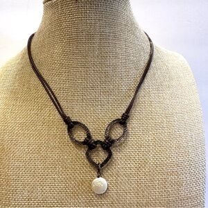 Silpada Necklace, brown leather w/ sterling silver & genuine coin pearl pendant